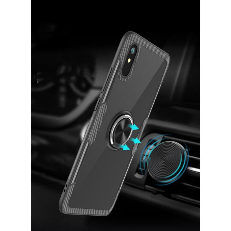 Hülle Xiaomi Redmi 9A Schwarz Kohlefasermetallring