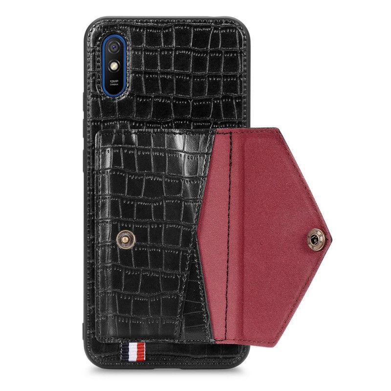 Hülle Xiaomi Redmi 9A Schwarz Krokodilkartenhalter Und -Halter