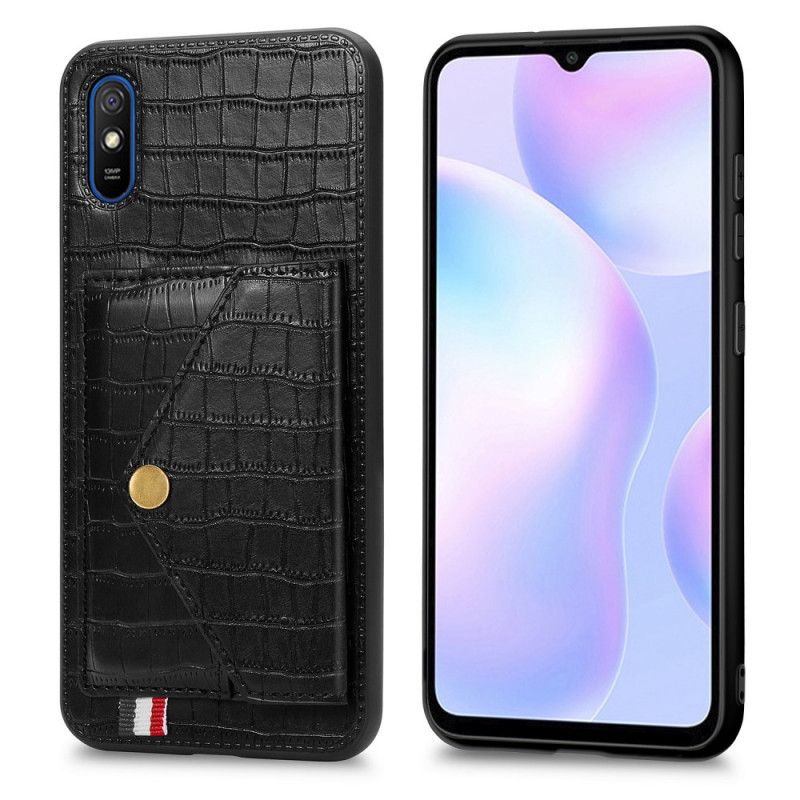 Hülle Xiaomi Redmi 9A Schwarz Krokodilkartenhalter Und -Halter