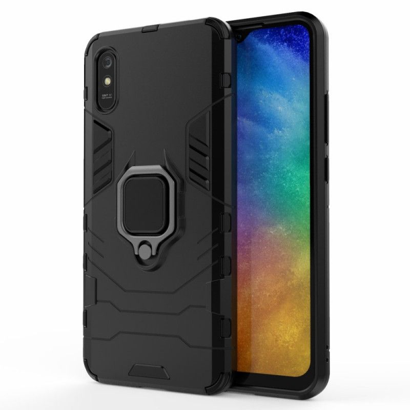 Hülle Xiaomi Redmi 9A Schwarz Widerstandsfähiger Ring