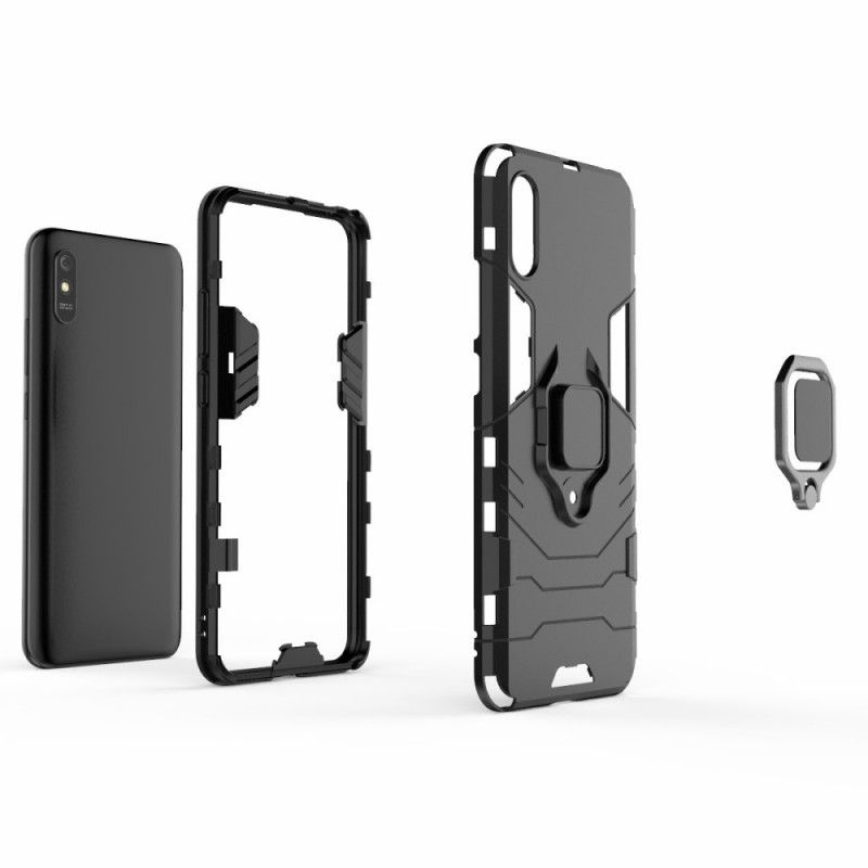 Hülle Xiaomi Redmi 9A Schwarz Widerstandsfähiger Ring