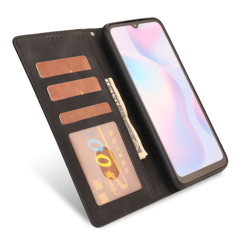 Lederhüllen Xiaomi Redmi 9A Schwarz Handyhülle Matte Oberfläche Mit Ledereffekt