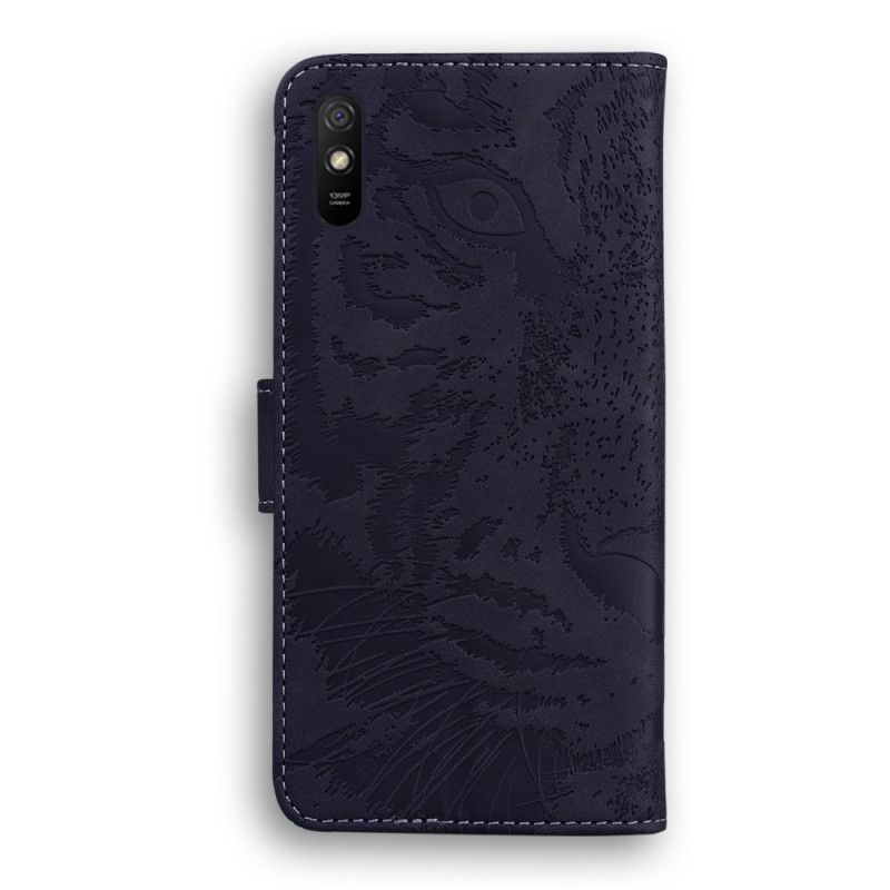 Lederhüllen Xiaomi Redmi 9A Schwarz Tigergesichtsdruck