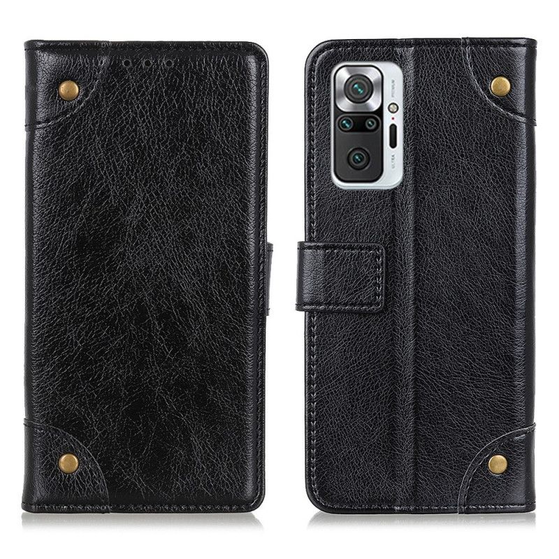 Lederhüllen Für Xiaomi Redmi Note 10 Pro Schwarz Vintage Nieten Nappaleder Stil