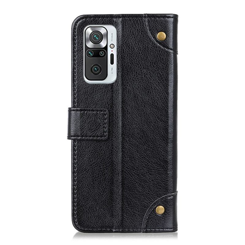 Lederhüllen Für Xiaomi Redmi Note 10 Pro Schwarz Vintage Nieten Nappaleder Stil