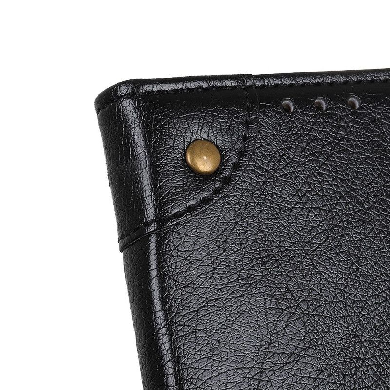 Lederhüllen Für Xiaomi Redmi Note 10 Pro Schwarz Vintage Nieten Nappaleder Stil