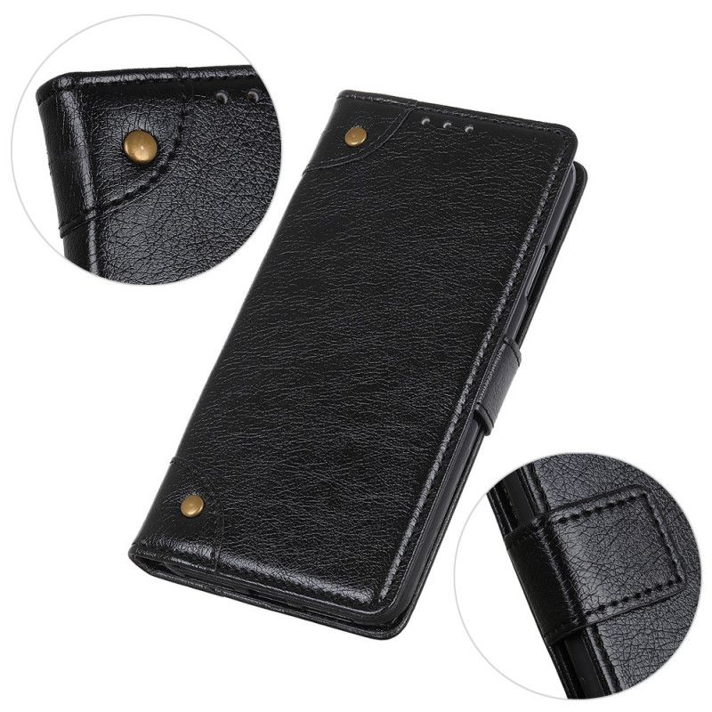 Lederhüllen Für Xiaomi Redmi Note 10 Pro Schwarz Vintage Nieten Nappaleder Stil