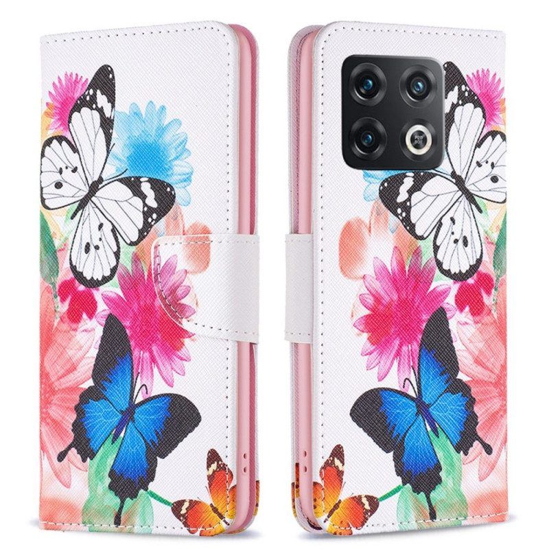 Flip Case Für OnePlus 10 Pro 5G Aquarell-schmetterlinge