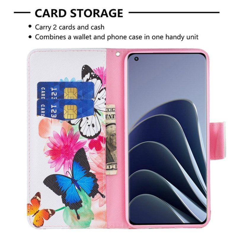 Flip Case Für OnePlus 10 Pro 5G Aquarell-schmetterlinge