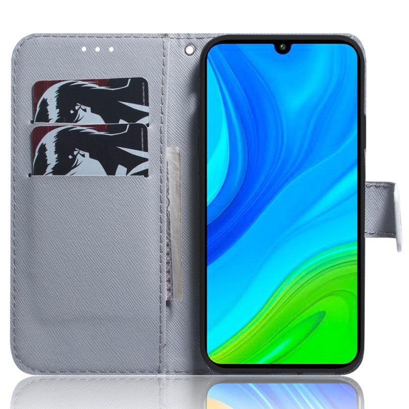 Flip Case Für Poco X5 5G Mit Kordel Riemchenweißer Tiger