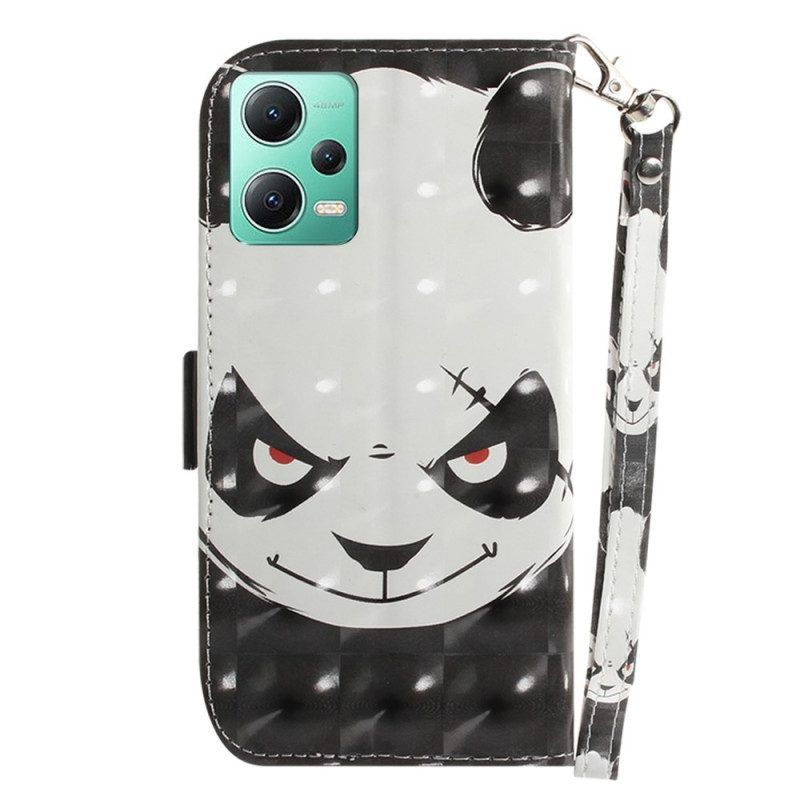 Flip Case Für Poco X5 5G Mit Kordel Wütender Panda Mit Schlüsselband