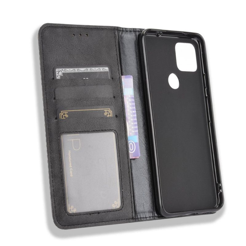 Flip Case Google Pixel 4A 5G Schwarz Stilisierter Vintage-Ledereffekt