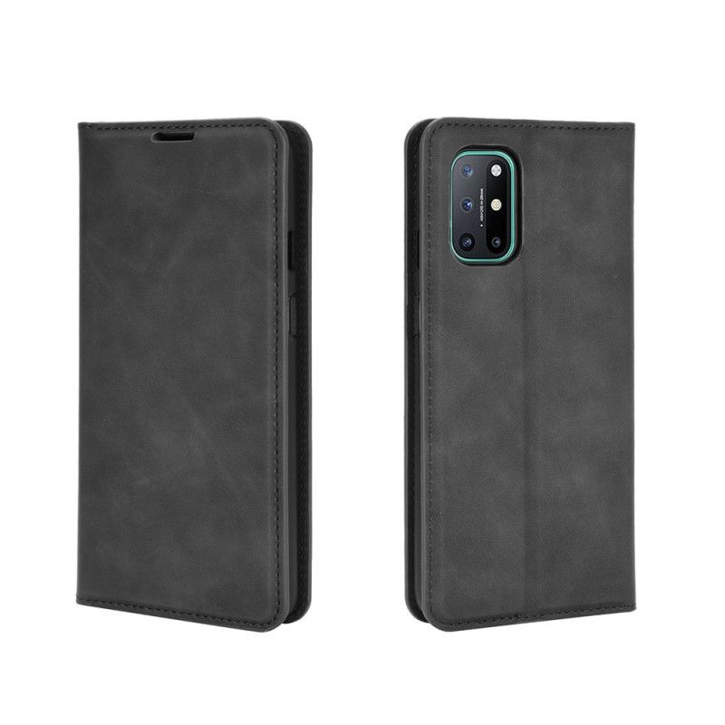 Flip Case Für OnePlus 8T Schwarz Seidenweichledereffekt