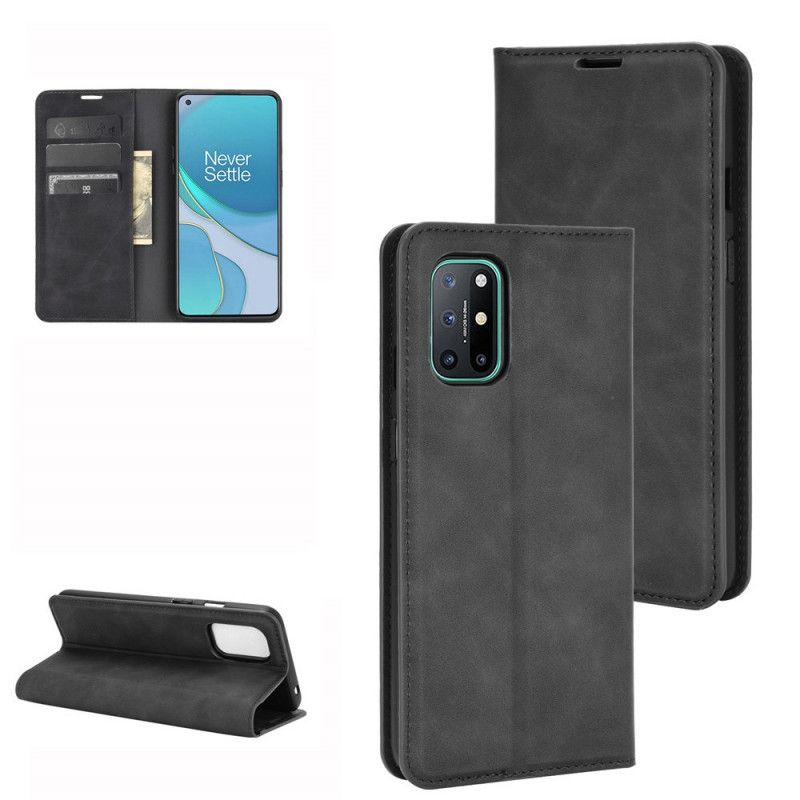 Flip Case Für OnePlus 8T Schwarz Seidenweichledereffekt