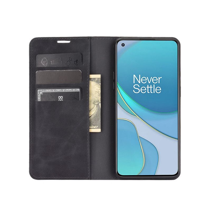 Flip Case Für OnePlus 8T Schwarz Seidenweichledereffekt