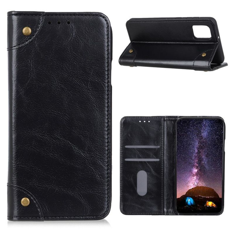 Flip Case OnePlus 8T Schwarz Vintage Nieten Aus Gespaltenem Leder