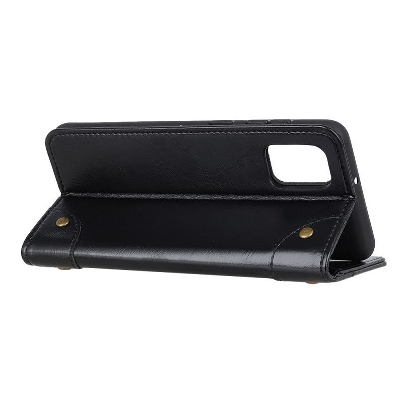 Flip Case OnePlus 8T Schwarz Vintage Nieten Aus Gespaltenem Leder