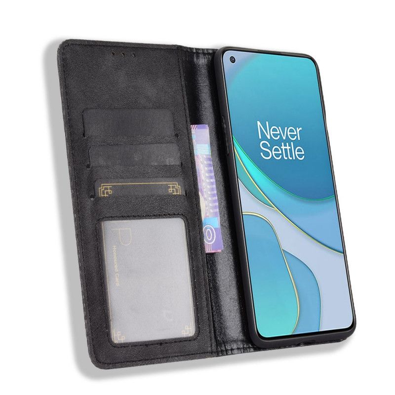 Flip Case OnePlus 8T Schwarz Vintage Stilisierter Ledereffekt