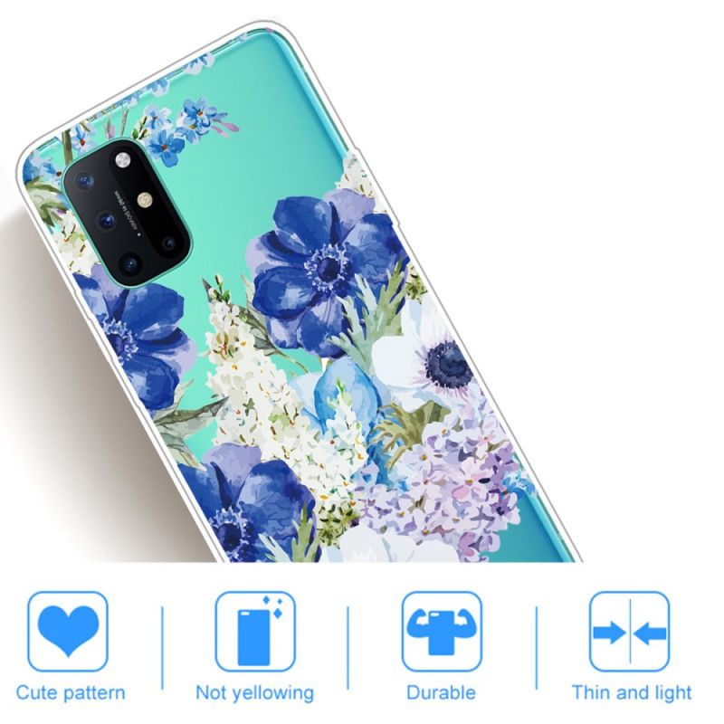 Hülle OnePlus 8T Transparente Aquarellblaue Blüten