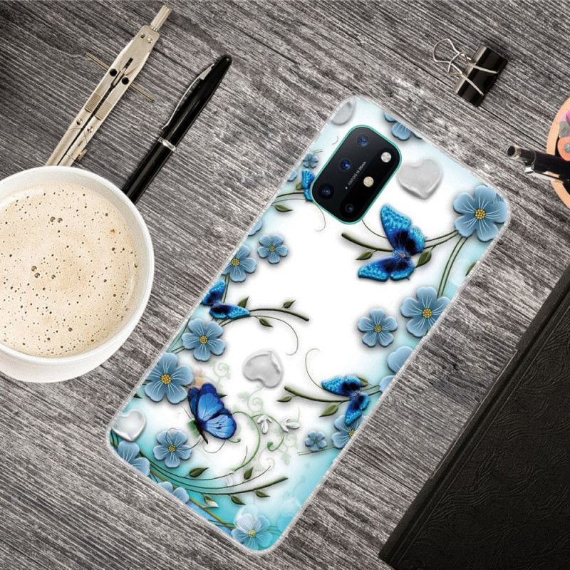 Hülle OnePlus 8T Transparente Retro-Schmetterlinge Und Blumen