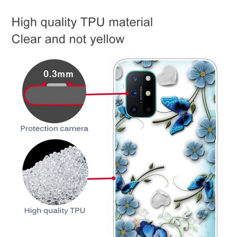 Hülle OnePlus 8T Transparente Retro-Schmetterlinge Und Blumen