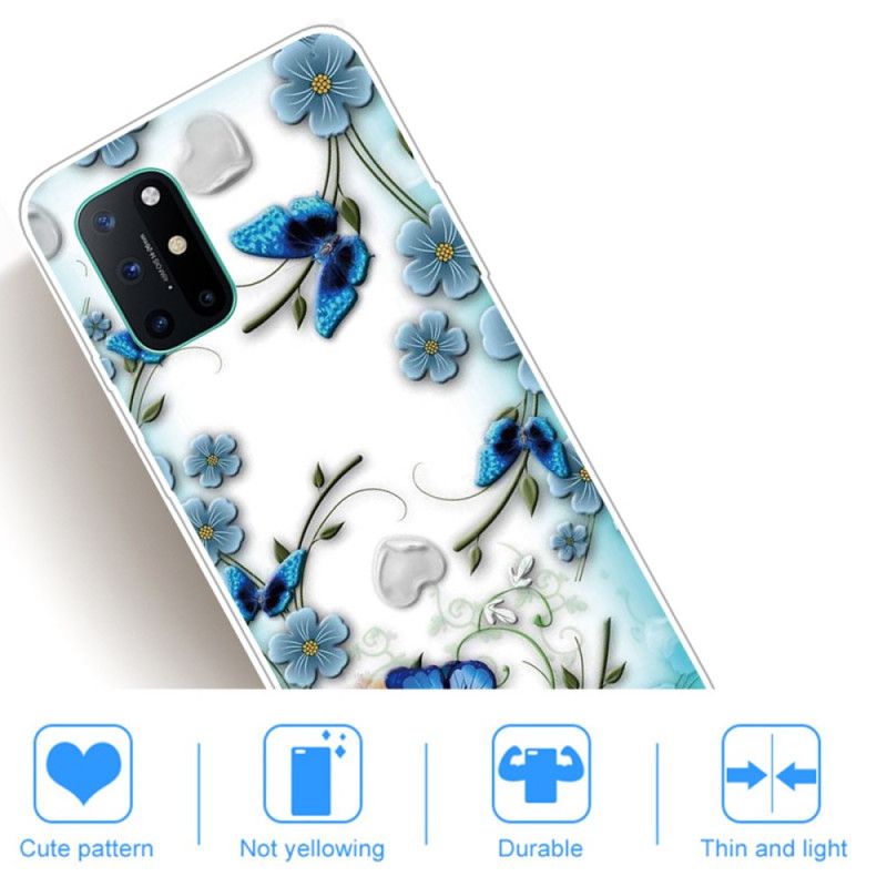 Hülle OnePlus 8T Transparente Retro-Schmetterlinge Und Blumen