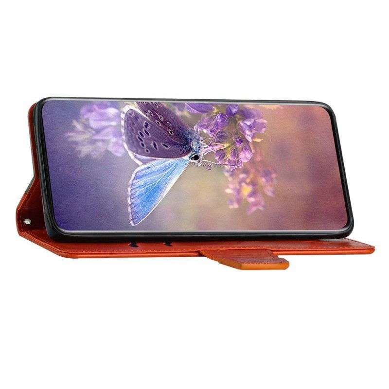 Flip Case Für Samsung Galaxy A13 Mit Kordel Zweifarbiger Schmetterling Mit Riemen