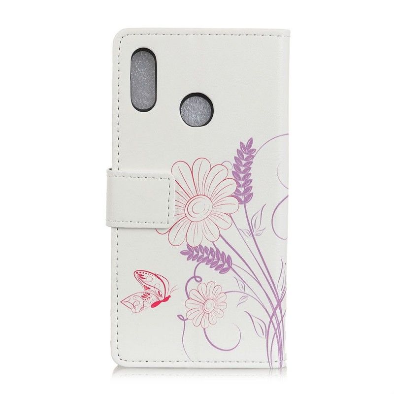 Lederhüllen Für Huawei P Smart 2019 Schmetterlinge Und Blumen Zeichnen