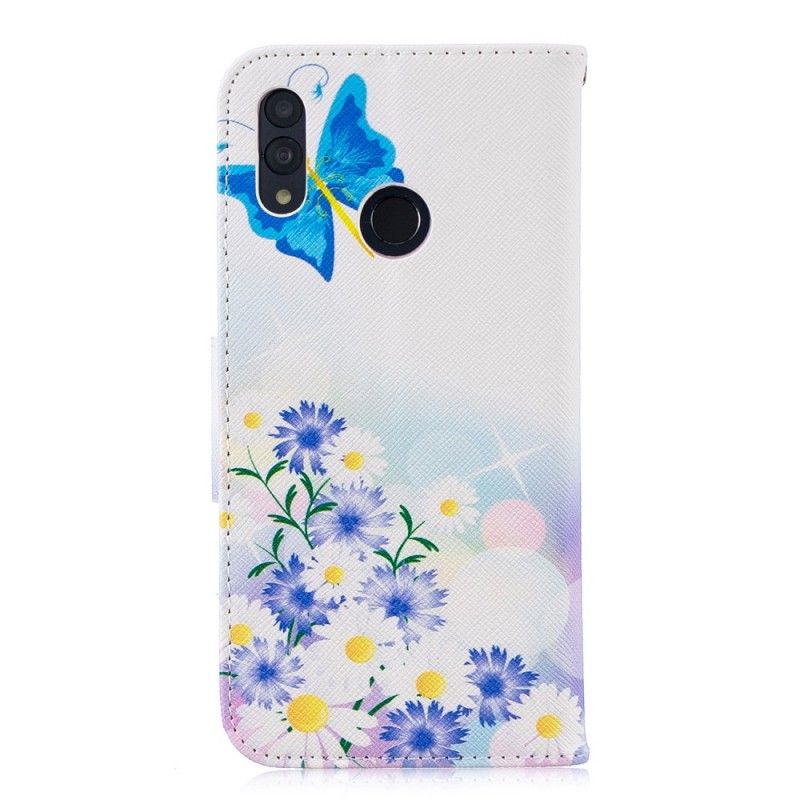 Lederhüllen Huawei P Smart 2019 Hellblau Bemalte Schmetterlinge Und Blumen