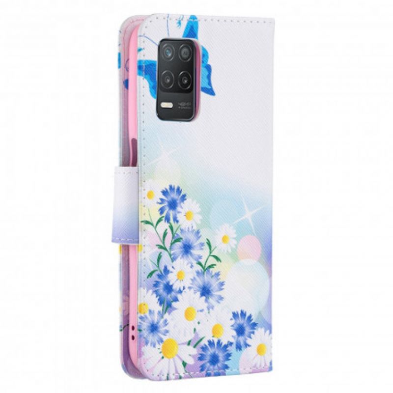 Lederhüllen Realme 8 5g Handyhülle Bemalte Schmetterlinge Und Blumen