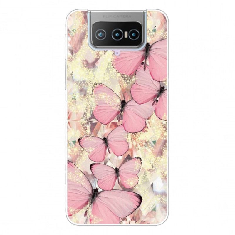 Hülle Für Asus Zenfone 7 / 7 Pro Pink Schmetterlinge Schmetterlinge