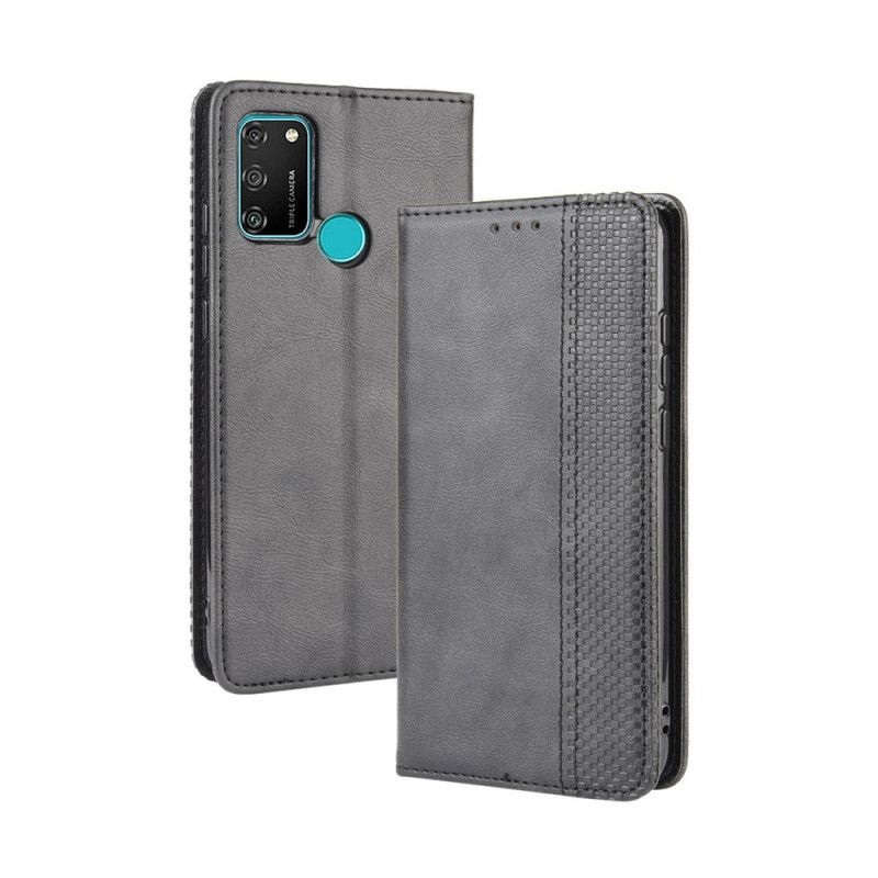 Flip Case Honor 9A Schwarz Stilisierter Vintage-Ledereffekt