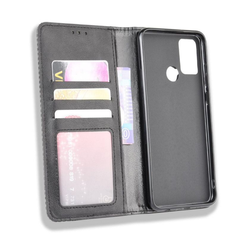 Flip Case Honor 9A Schwarz Stilisierter Vintage-Ledereffekt