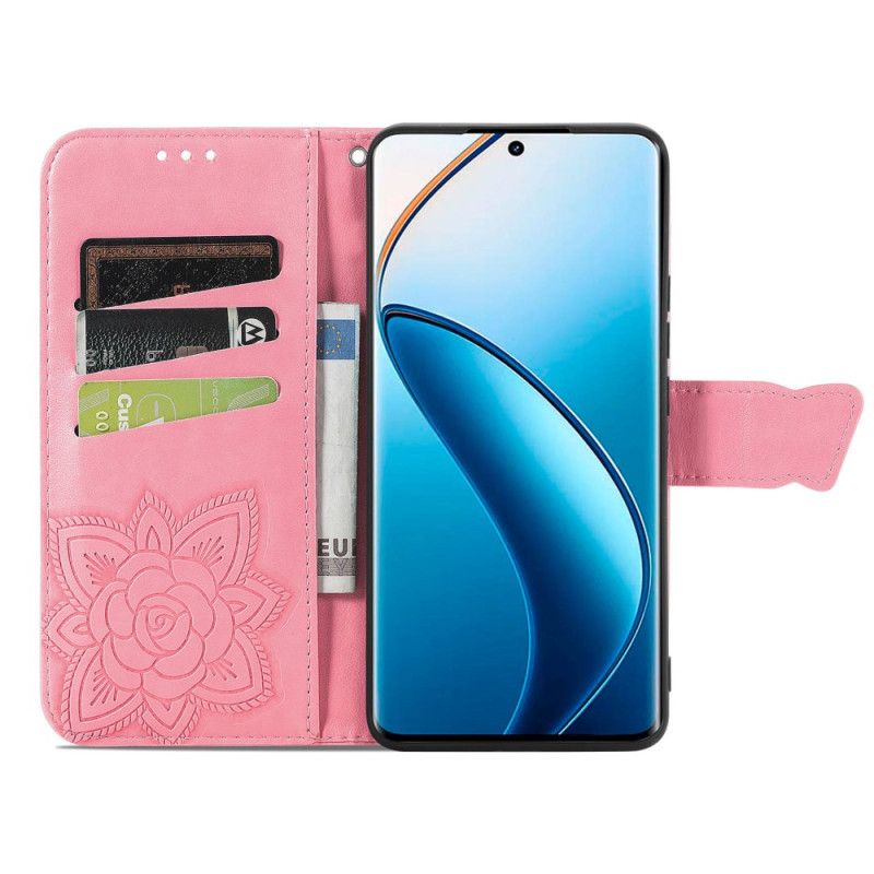 Lederhüllen Realme 12 Pro / 12 Pro Plus Großer Schmetterling Mit Riemen