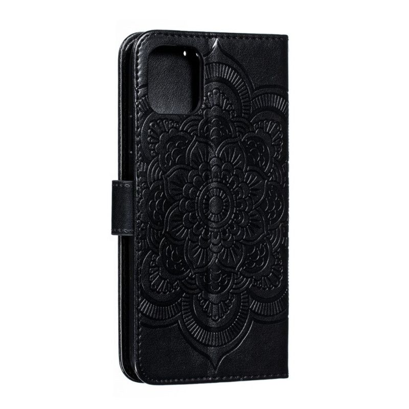 Lederhüllen iPhone 11 Pro Max Schwarz Ganzes Mandala Mit Tanga