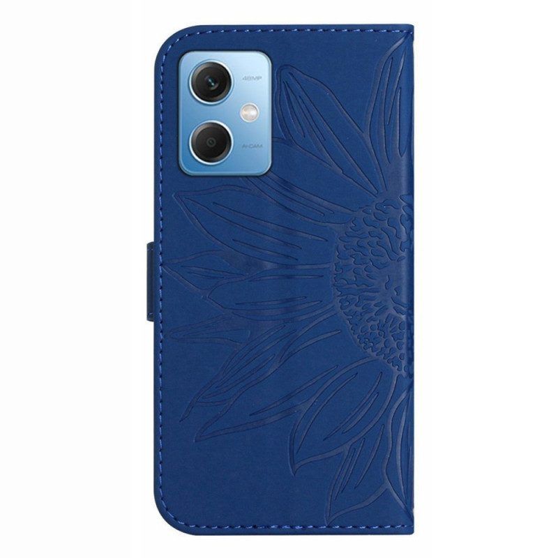 Flip Case Für Xiaomi Redmi Note 12 5G Blume Mit Schlüsselband