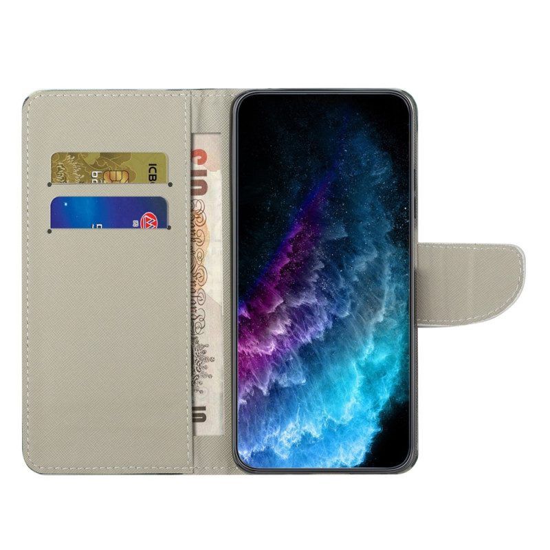 Flip Case Für Xiaomi Redmi Note 12 5G Mit Kordel Grüner Laubbaum