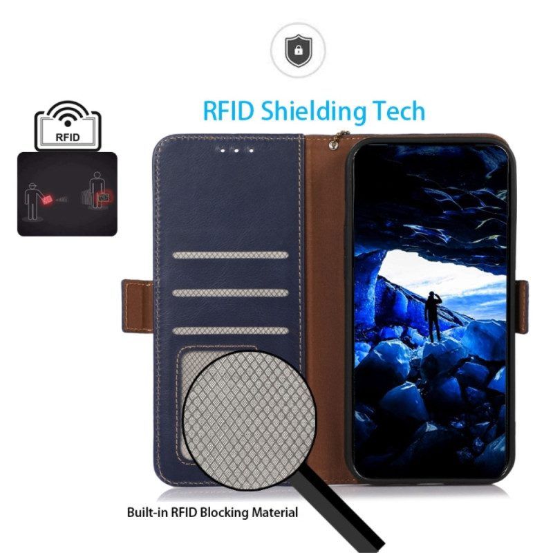 Flip Case Für Xiaomi Redmi Note 12 5G Rfid-funktion Aus Echtem Leder