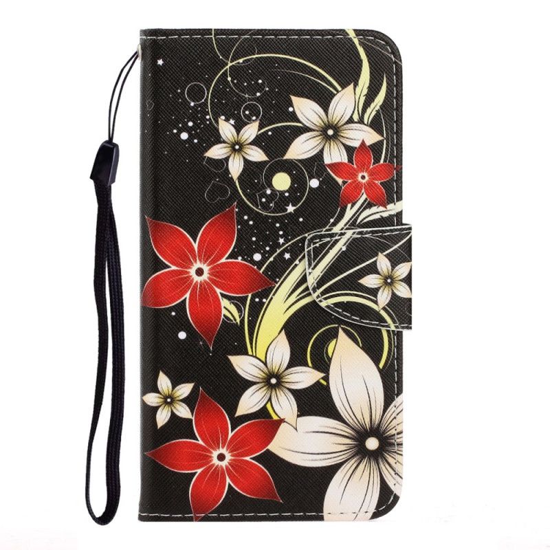 Lederhüllen Xiaomi Redmi Note 8 Handyhülle Bunte Blumen Mit Tanga