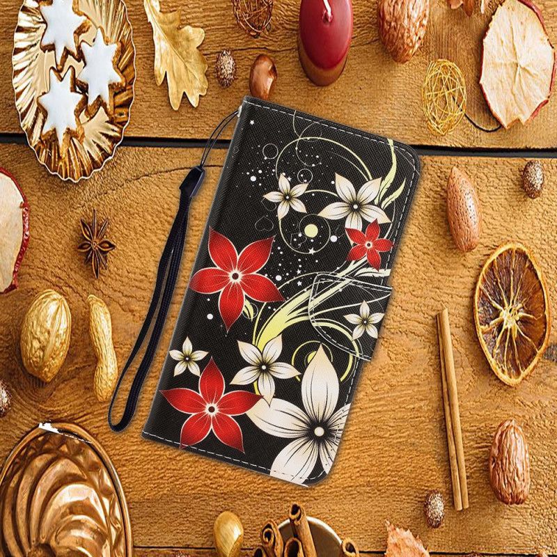 Lederhüllen Xiaomi Redmi Note 8 Handyhülle Bunte Blumen Mit Tanga