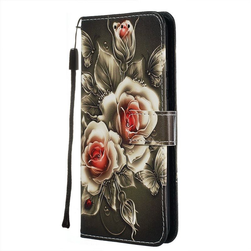 Lederhüllen Xiaomi Redmi Note 8 Schwarze Rose Mit Riemen