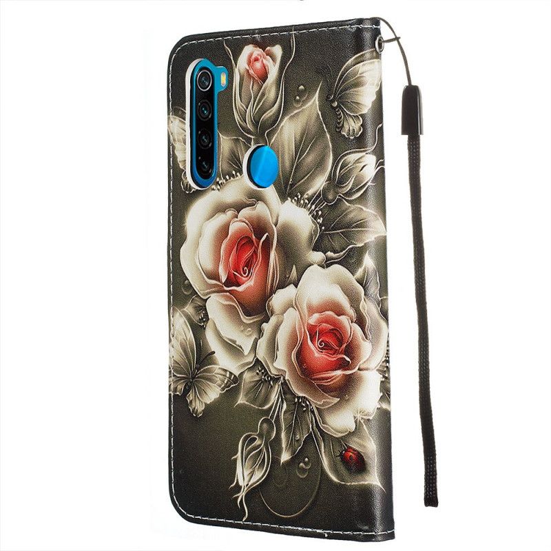 Lederhüllen Xiaomi Redmi Note 8 Schwarze Rose Mit Riemen