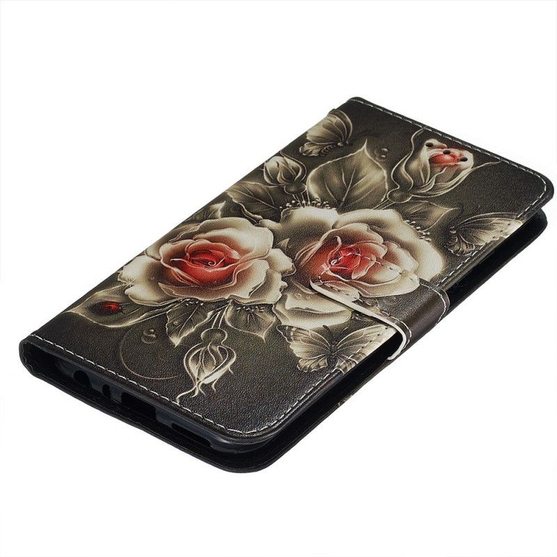 Lederhüllen Xiaomi Redmi Note 8 Schwarze Rose Mit Riemen