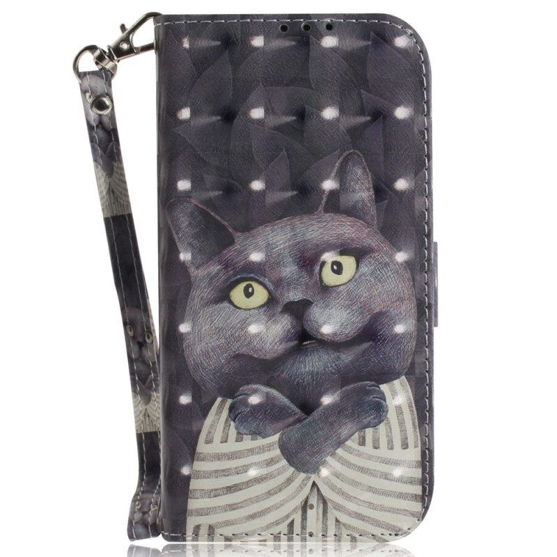 Flip Case Für Samsung Galaxy M13 Katze Mit Schlüsselband