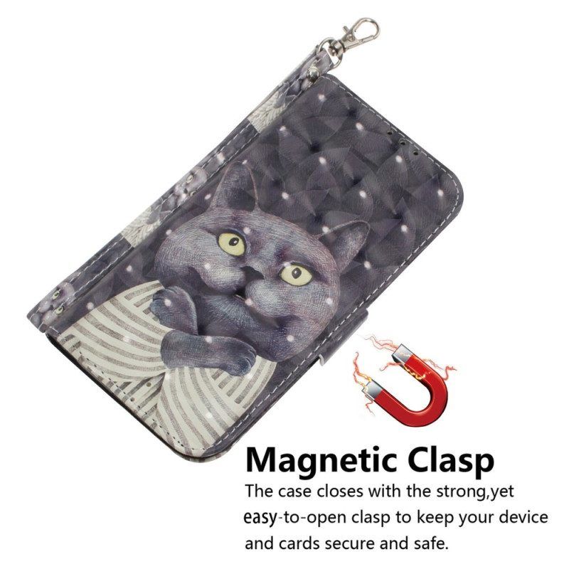 Flip Case Für Samsung Galaxy M13 Katze Mit Schlüsselband