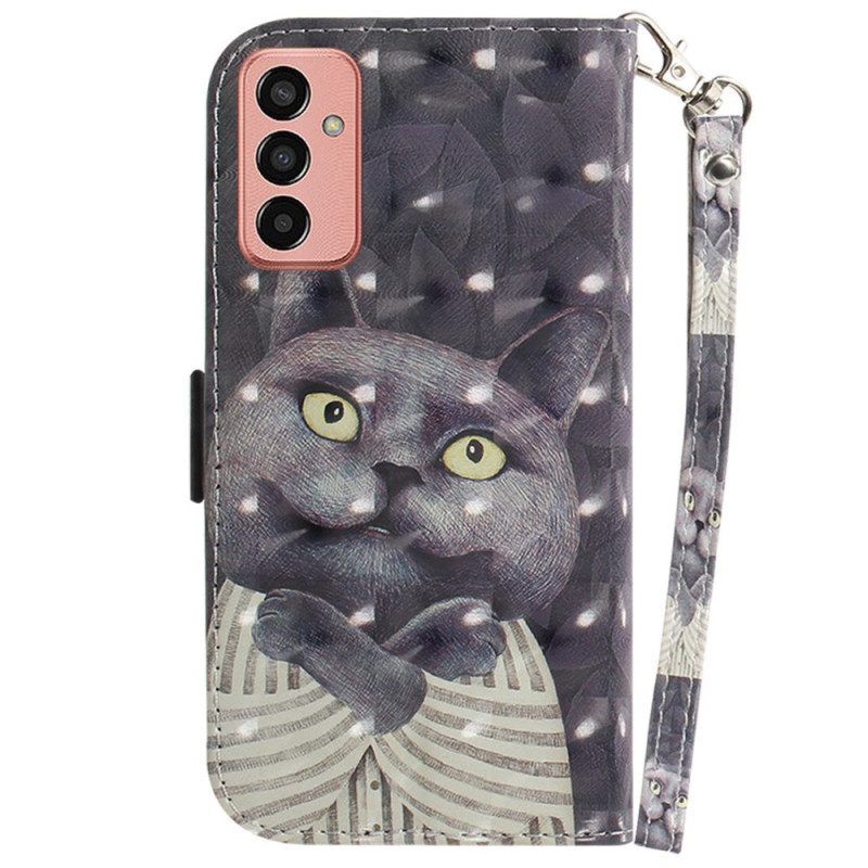 Flip Case Für Samsung Galaxy M13 Katze Mit Schlüsselband