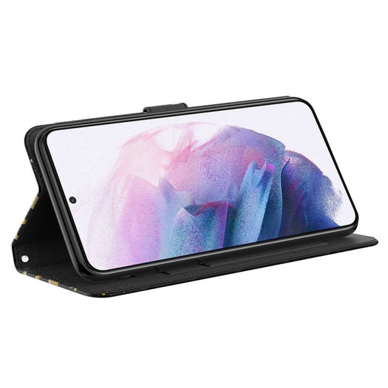 Flip Case Für Samsung Galaxy M13 Mit Kordel Tanga-schmetterlinge