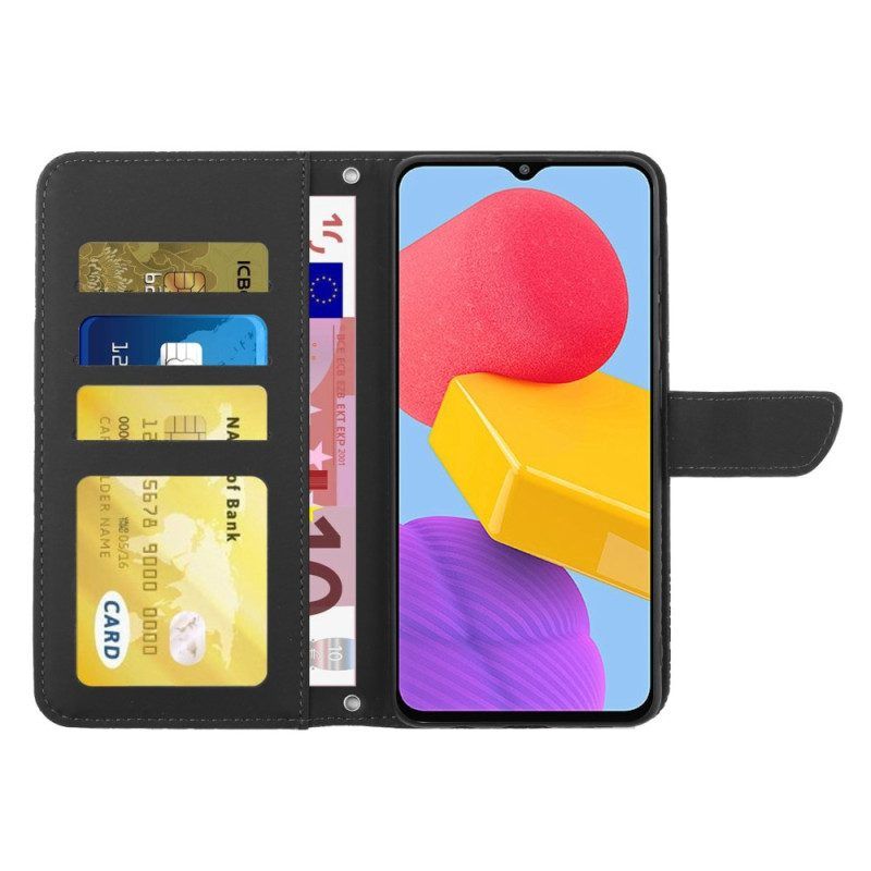 Flip Case Für Samsung Galaxy M13 Schmetterlinge Und Schultergurt