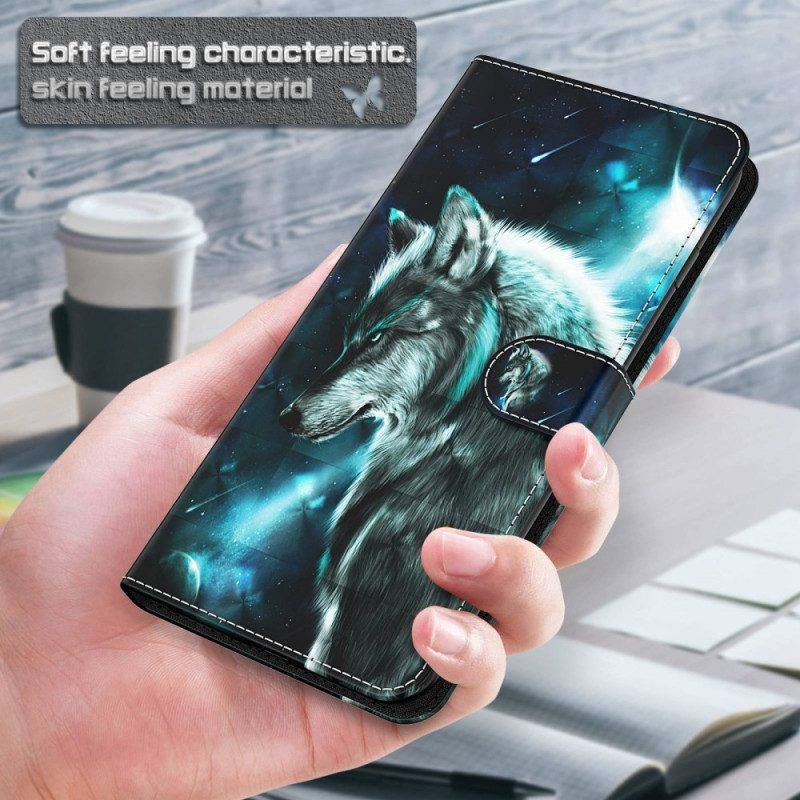 Flip Case Für Samsung Galaxy M13 Wolf Mit Schlüsselband