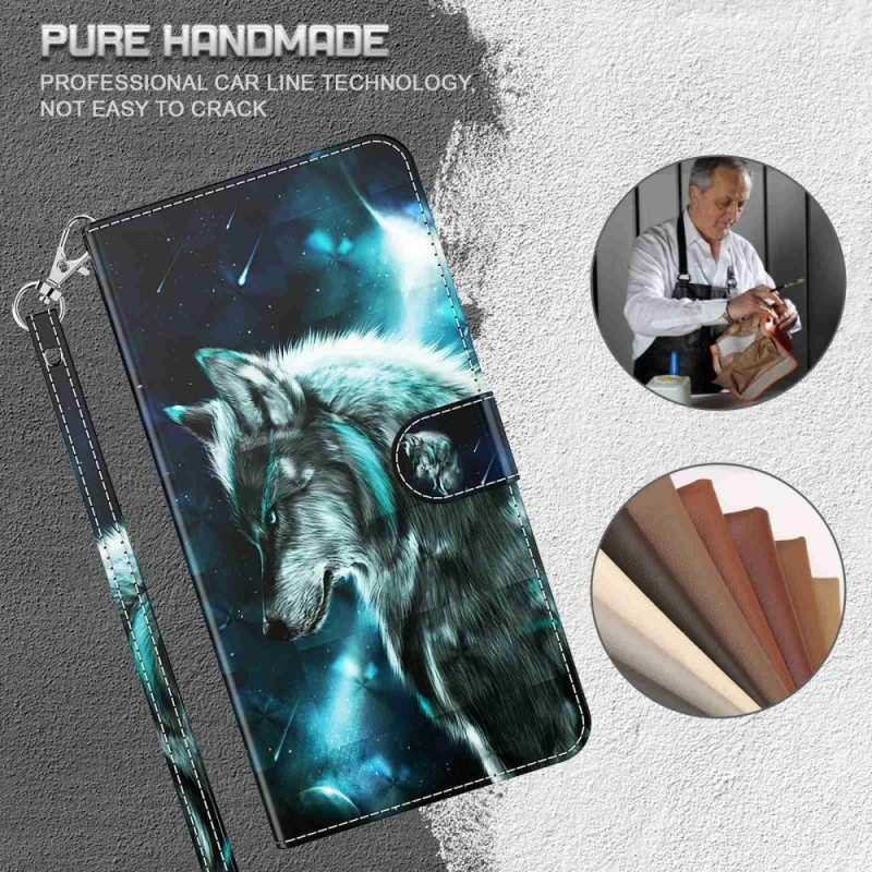 Flip Case Für Samsung Galaxy M13 Wolf Mit Schlüsselband